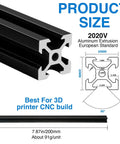 Diagram of Heavy Duty 600mm 2020 V European Standard Anodized Black Aluminum Profile Extrusion Linear Rail dimensions