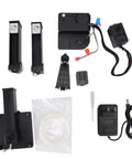 No Fuss Starter Frequency Division Multiplexing 3D Printer components layout, including nozzle, power adapter, and filament for beginners.