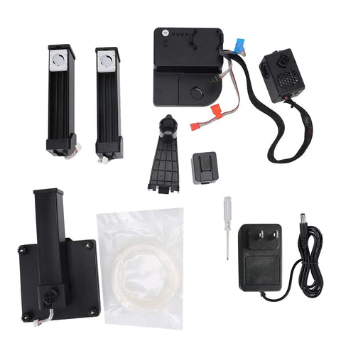 No Fuss Starter Frequency Division Multiplexing 3D Printer components layout, including nozzle, power adapter, and filament for beginners.