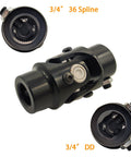 3/4 Inch 36 Spline X 3/4 Inch DD Steering Shaft U Joint Single Universal Joint Coupling, black, 3-1/4 Inch length, labeled ends