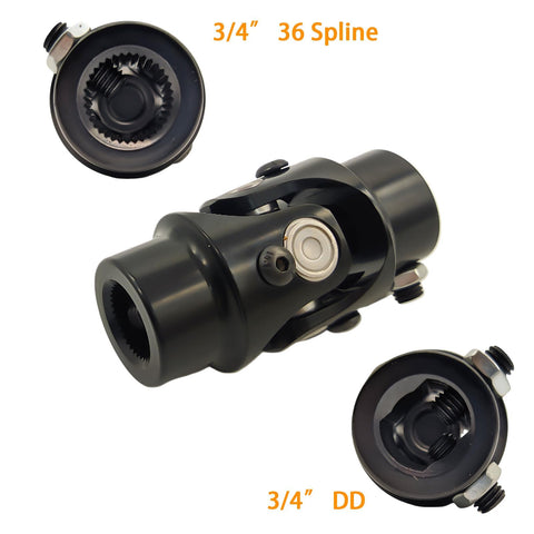 3/4 Inch 36 Spline X 3/4 Inch DD Steering Shaft U Joint Single Universal Joint Coupling, black, 3-1/4 Inch length, labeled ends
