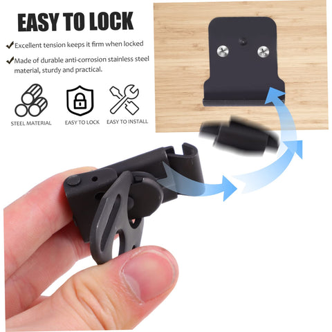 Close-up of Beefy Heavy Duty Toggle Latch Set With Hasp Butterfly Lock And Cam Lock Clip, stainless steel black finish.