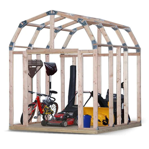 Barn Style Shed Kit With Quick Framer System For Easy Backyard Build, Straight Cut Framing, No Miter Needed, Galvanized Base And Brackets That Wont Rust, Works With Wood Or Composite Materials, Diy Ready To Go