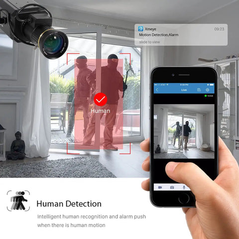 2K 4MP PoE CCTV Bullet Security Camera With WDR AI Face And Motion Detection, 5 To 50mm F1.4 Varifocal Lens, XMEye app on phone