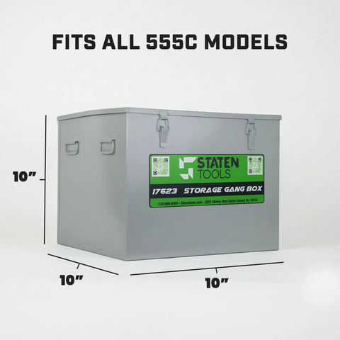 Hella Tough Steel Storage Gang Box For Electricians Measuring Twenty Two By Twenty Two By Eighteen Inches With Spring Loaded Hinges Compatible With Greenlee Current Knack Equipment, shown at 10 inches high.