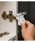 Hand installing 8 Pack Inset Concealed Self Closing Cabinet Hinges No Slam With Soft Close Dampers Flush Mount Adjustable Three Direction Alignment