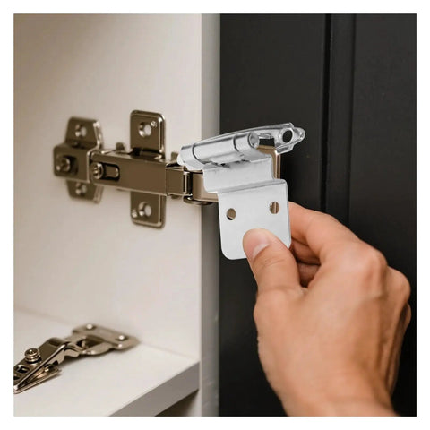 Hand installing 8 Pack Inset Concealed Self Closing Cabinet Hinges No Slam With Soft Close Dampers Flush Mount Adjustable Three Direction Alignment