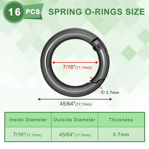 16 Pack Small Spring O Rings For Keychains And Dog Tags 11mm Inner Diameter 17.5mm Outer Diameter 3.7mm Thick Black Metal Clips