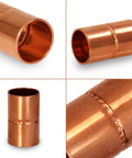 Solid Two Point Five Inch Straight Copper Coupling With Sweat Ends And Rolled Tube Stop showing detailed views and connections.