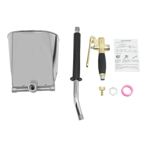 Heavy Duty Four Jet Pneumatic Cement Stucco Sprayer Gun With Upward Angle Nozzle And Air Powered Mortar Hopper parts and accessories layout.