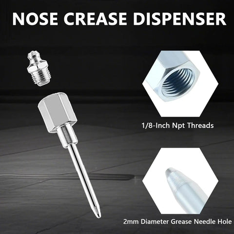 Pro Grade All In One Grease Gun Accessories Kit With 12 Inch Flexible Hose, Needle Nozzles, and Hydraulic Fittings