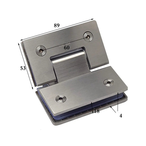 Heavy Duty Stainless Steel Pivot Hinges Bring A Slick 135 Degree Swing Easy Install For 8 To 12 Millimeter Glass Doors, shown from the front with dimensions.