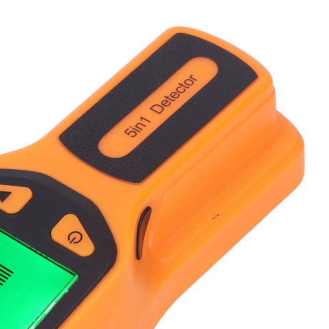 Close-up of Aqur2020 Metal Stud Finder with Sensitive Smart Sensor and HD LCD Display showing 5-in-1 detector buttons and vibrant display.