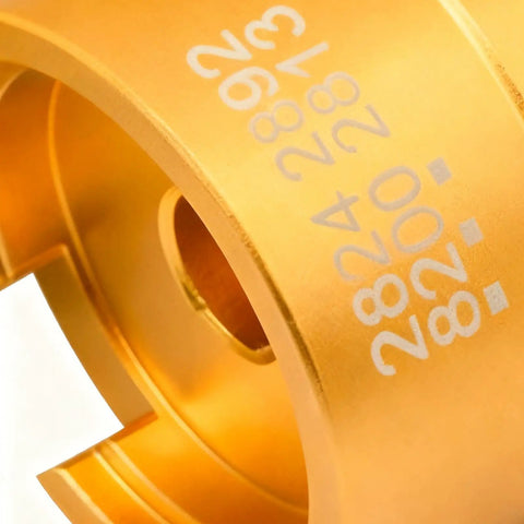 Close-up of Pro Grade Watch Movement Holder Aluminum Alloy Rust Proof Stand with engraved numbers in anodized gold finish