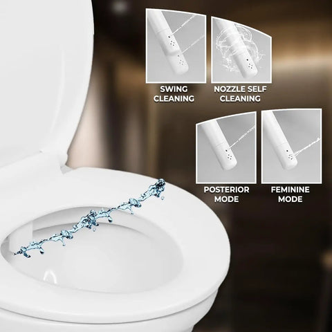 Ultra Thin Rear Feminine Right Handed Bidet Attachment For Toilet With Self Cleaning Dual Nozzles and spray modes