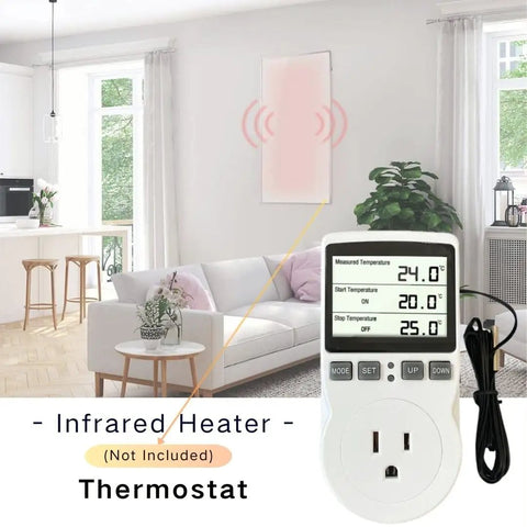 Plug In Digital Thermostat Temperature Controller For Space Heater And Infrared Heater Heavy Duty Outlet with LCD display.