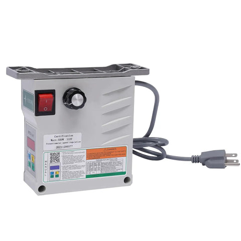 Top Shelf Desktop Belt Sander With Brushless Motor Adjustable Angled Worktable showing control box and power cord.