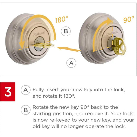 Diagram showing key rotation for Tustin Entry Lever And Deadbolt Combo With SmartKey Security In Venetian Bronze For Exterior Doors