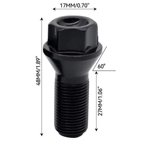 Premium Lug Wheel Studs Kit For BMW I3 I8 X1 X2 X3 X4 X5 X6 Z4 M3 M4 M6 E70 E71 M235I Heavy Duty Car Wheel Bolts And Nuts Accessories With OEM 36136774896 Upgrade Your Ride Today. Black steel wheel bolt, 48mm, 60-degree seat