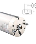 High Torque Fluid Cooled CNC Spindle Motor Five Point Five Kilowatt Three Eighty Volt ER Twenty Five Precision Chuck close-up with connectors.