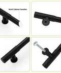 10 Pack 5 Inch Matte Black Cabinet Handles And Drawer Pulls With 128mm Hole Centers Solid Rust Resistant Hardware close-up views.