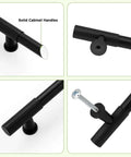 Ten Pack Three Inch Hole Centers Matte Black Solid Cabinet Handles And Drawer Pulls for Modern Kitchen and Bath close-up details