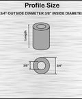 Diagram of Aluminum Spacer Three Quarters Inch OD Three Eighths Inch ID Choose Your Length Unthreaded Round Standoff Bushing