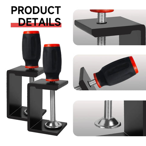 Four Pack Universal Heavy Duty C Clamps With Wide Jaw For Cabinet Installations shown in black aluminum with screw handle
