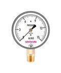Low Pressure Diaphragm Type Gauge For Water And Air Systems, 0 To 15 Inches Of Water Range, 2-1/2 Inch Dial, 1/4 Inch NPT Lower Mount