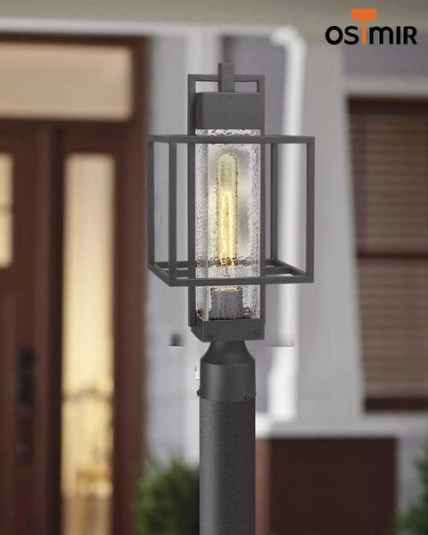 Dope Outdoor Post Light Fixture 1 Light Exterior Post Lantern With Pier Mount Base Black Finish Bubble Glass Shade in yard