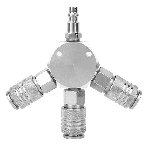 Three Way Air Hose Manifold Quick Coupler Connector Adapter Splitter For Pneumatic Tools One Quarter Inch Female NPT Fast Connect