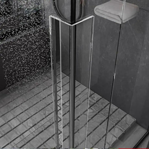 Clear Wall Corner Protector L Shaped Self Adhesive Edge Guard for showers, transparent PVC PETG, 120 x 4 cm, installed view
