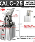Heavy Duty Xalc Pneumatic Cylinder Featuring Inclined Rod Lever Design And Compression Clamping Rocker Arm Fixture Non Magnetic Aluminum Build, with detailed measurements.