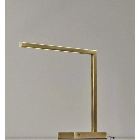 Aidan LED Wireless Charging Desk Lamp With Built In 5W Qi Pad, 6W Integrated LED Producing 400 Lumens, brass finish, side view