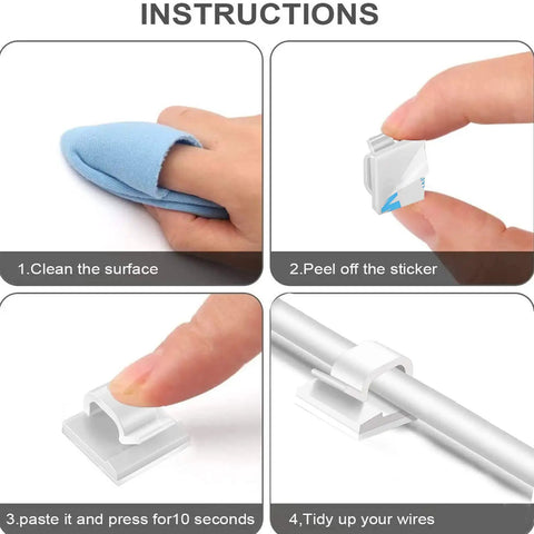 Step-by-step instructions for using 50 Pack Cable Clips With Two Sizes Medium And Large White Wire Holder And Organizer For Car Office And Home Cable Management Clips For Desk TV Power Strip Computer And More