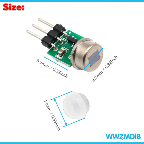 AM312 Mini PIR Motion Sensor Module HC SR312 IR Human Sensor For Arduino 5 Pack, green circuit board and sensor dimensions