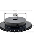 Roller Chain Sprocket Type B For ANSI 40 Chain, 30 Tooth, 5/8 Inch Bore, with size dimensions, 1045 Carbon Steel Hardened Teeth