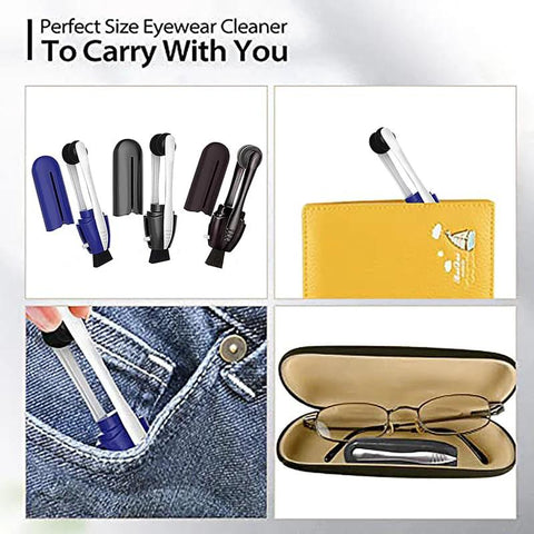 Portable microfiber eyeglass cleaner set, 3-pack with carbon microfiber tech, compact brushes and case.