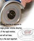 Image showing Heavy Duty Angle Grinder Flange Replacement Set With 5/8-11 Thread nuts on a rotating wheel demonstrating thread direction.