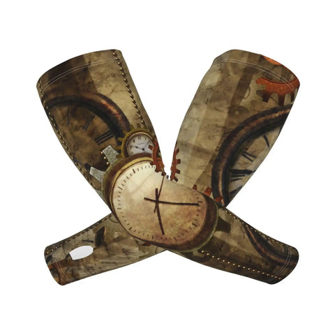 Kickin Steampunk Arm Sleeves Legit Sun Protection Fingerless Garden Gear Lightweight Breathable Sweatproof UV Blocking Arm Covers with gears and cogs design.