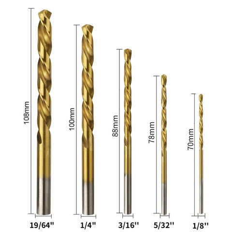 Get This Awesome 15 Piece Bolt Extractor Kit To Fix Broken Screws And Bolts Fast, Featuring Left Hand Drill Bits With Five Sizes Plus Backup Bits For Any Tough Job 19/64, 1/4, 3/16, 5/32, 1/8 in drill bits