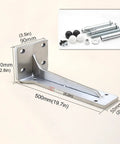 Heavy Duty Stainless Steel Wall Mount Shelf Brackets Built Like A Tank For 90 Degree Corner Support with screws and dimensions.