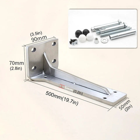 Tough As Nails Heavy Duty Foldable Wall Mount Shelf Brackets Two Pack Stainless Steel Triangle Corner Supports 90 Degree Bracket detail with hardware.