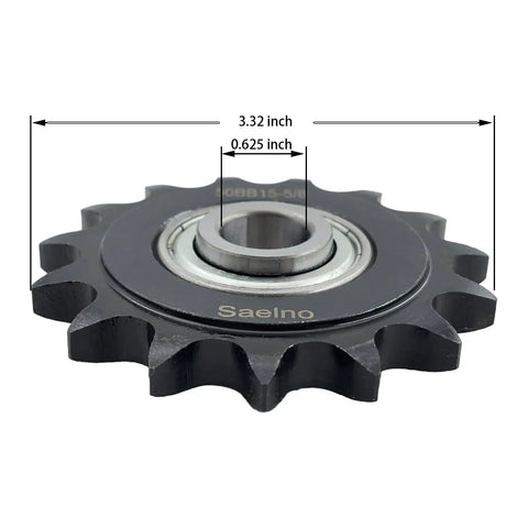 ANSI 50 Roller Chain Idler Sprocket Type C With Bearing, black oxide finish, showing 15 teeth and dimensions.