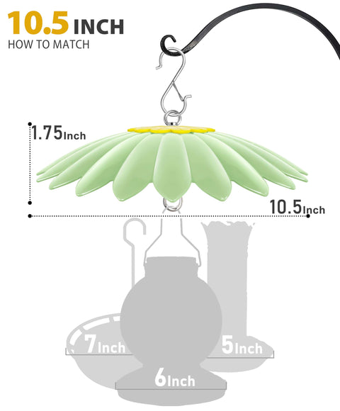 10.5 Inch Hummingbird Feeder Shade Dome Cover Rain Guard demonstrating size and installation on feeder