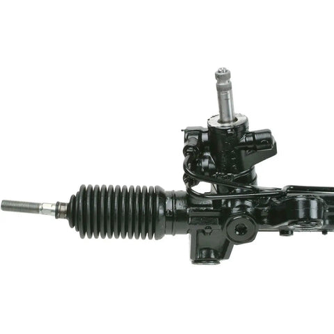 Remanufactured Hydraulic Power Rack And Pinion Steering Assembly With Electric Power Steering fully computer tested, featuring black finish and direct bolt on design.