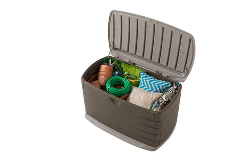 Beefy 73 Gallon Resin Outdoor Storage Deck Box Weather Resistant Brown For Patio Backyard Pool Toys Cushions Garden Tools Pool Chemicals