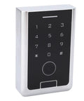 Top Shelf Outdoor Smart Fingerprint Keypad Door Access Controller With Rfid Card Swipe And Mobile App Remote Unlock, sleek black keypad design.