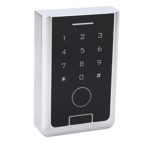 Top Shelf Outdoor Smart Fingerprint Keypad Door Access Controller With Rfid Card Swipe And Mobile App Remote Unlock, sleek black keypad design.