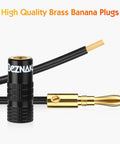 Banana Plugs With Dual Set Screws, Black And Red Aluminum Shell, Gold Plated 4mm Brass Contacts, Secure Connection For Clean, Distortion-Free Audio, High Fidelity Sound, Natural Sonic Accuracy, Six Pairs, black plug with wire and gold contact